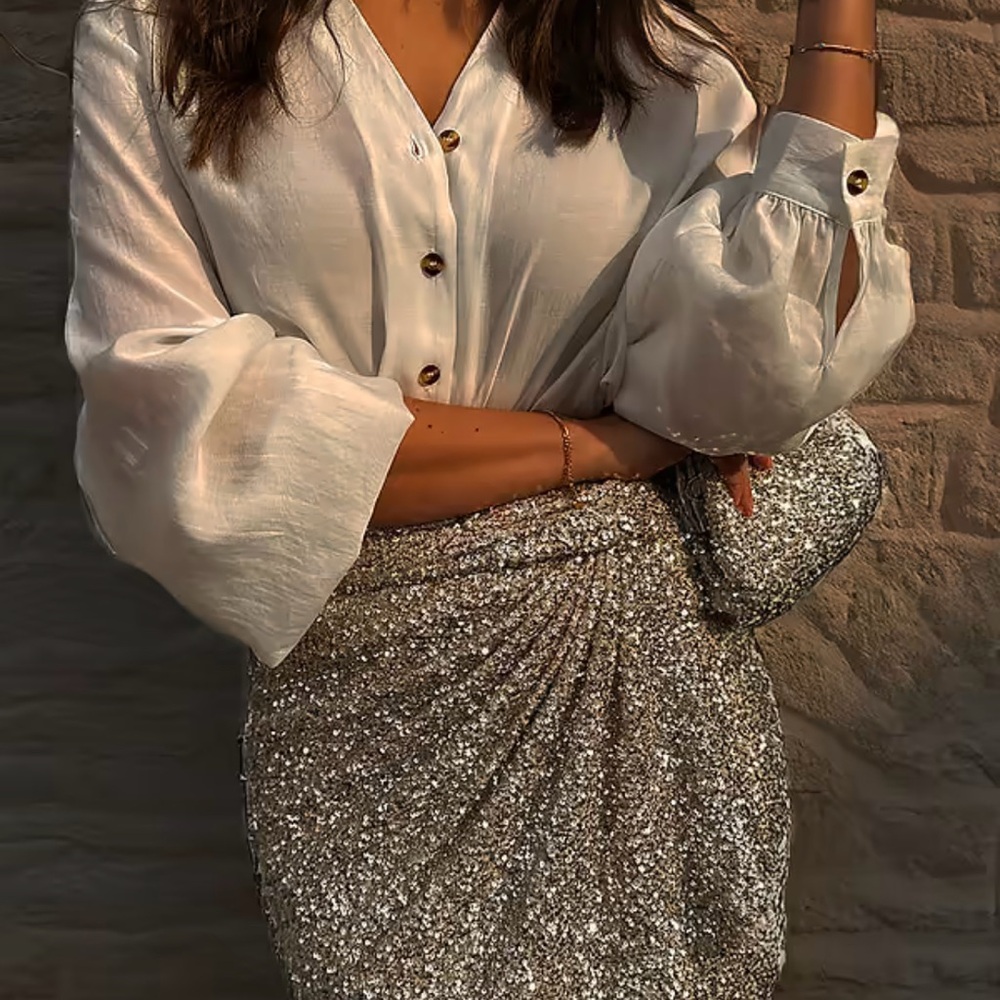 Never Fully Dressed Glittering Silver Mini Skirt - image 3